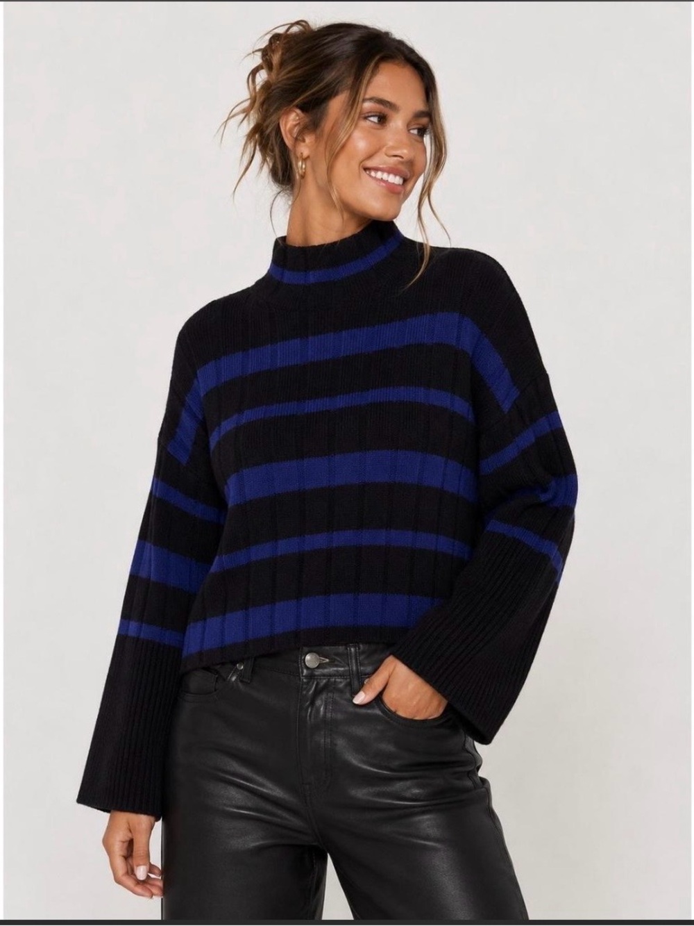 Madewell Cashmere and Wool Blend Striped Mock-Neck Sweater Size Small